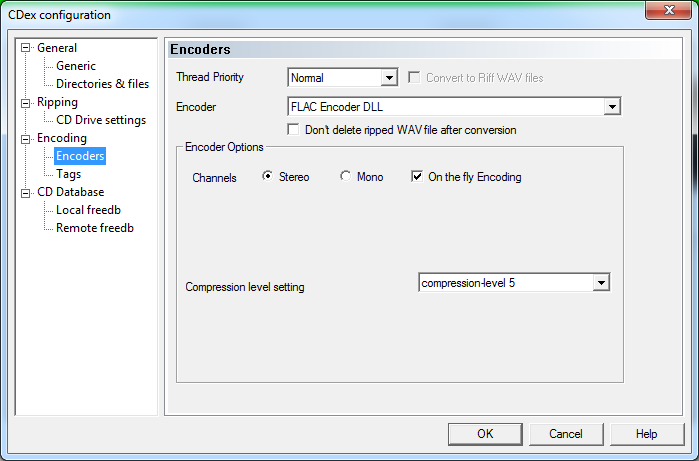 FLAC configured with CDex on the fly